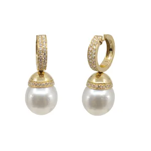 18K Yellow Gold South Sea Pearl and Diamond Drop Earring - 20765958