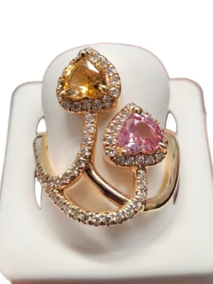 18Kt Yellow Gold Pink and Yellow Sapphire Ladies Ring