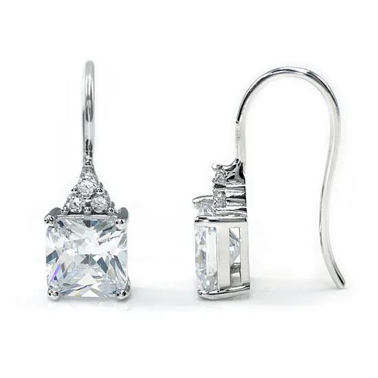 2 Carat Princess Cut Created Diamond Dangle Drop 925 Sterling Silver Earrings XFE8092