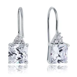 2 Carat Princess Cut Created Diamond Dangle Drop 925 Sterling Silver Earrings XFE8092