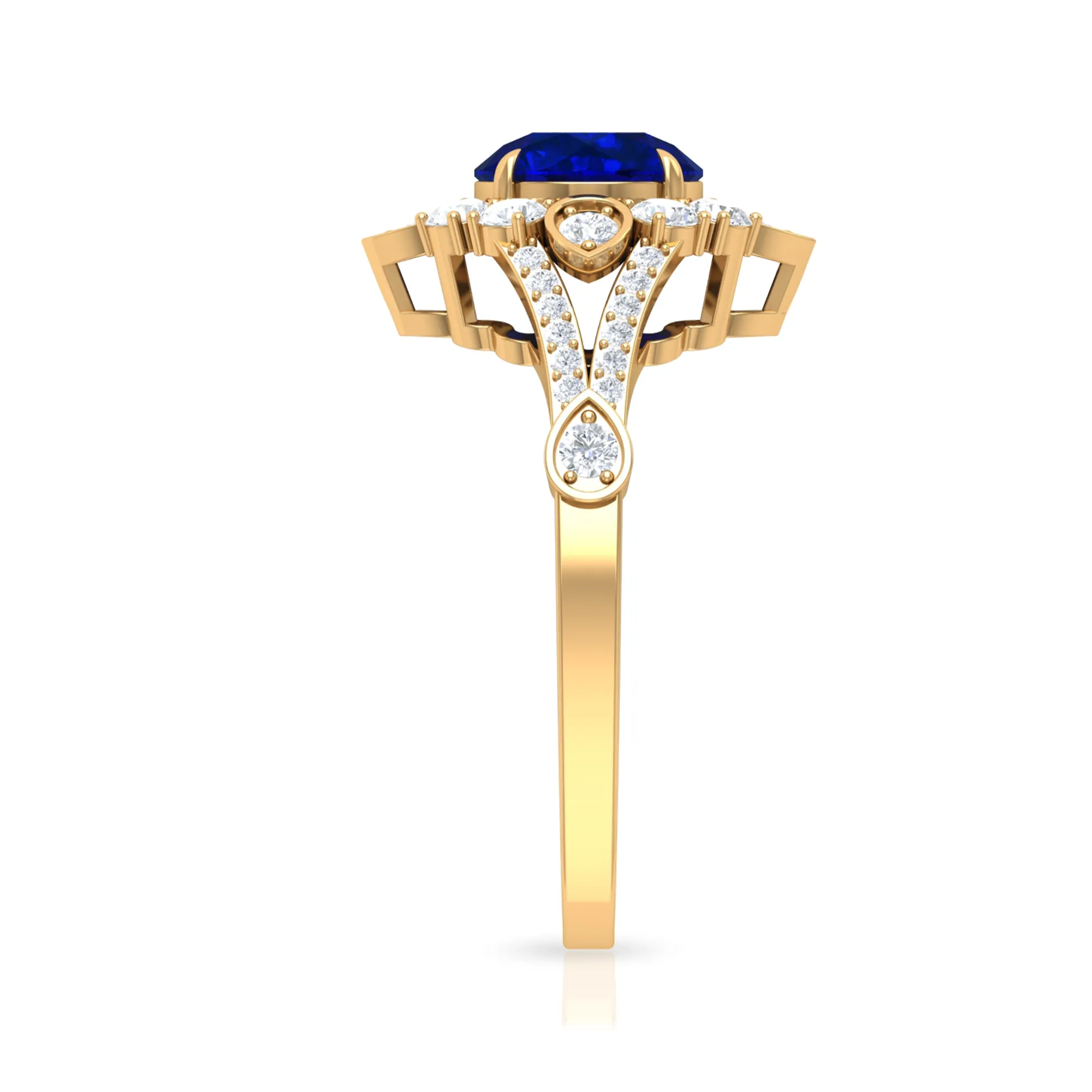 2.50 CT Vintage Inspired Created Blue Sapphire Ring with Zircon Accent