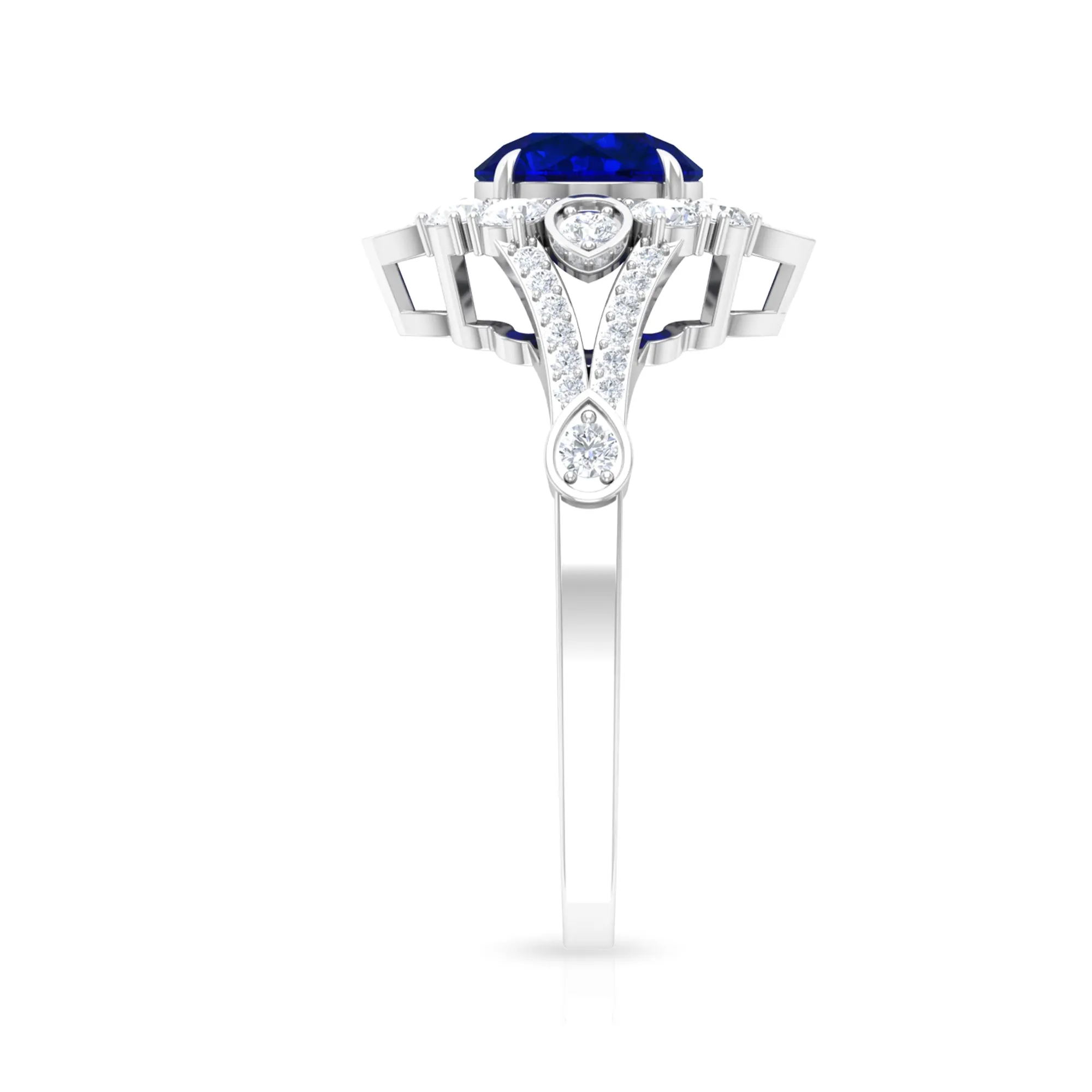 2.50 CT Vintage Inspired Created Blue Sapphire Ring with Zircon Accent