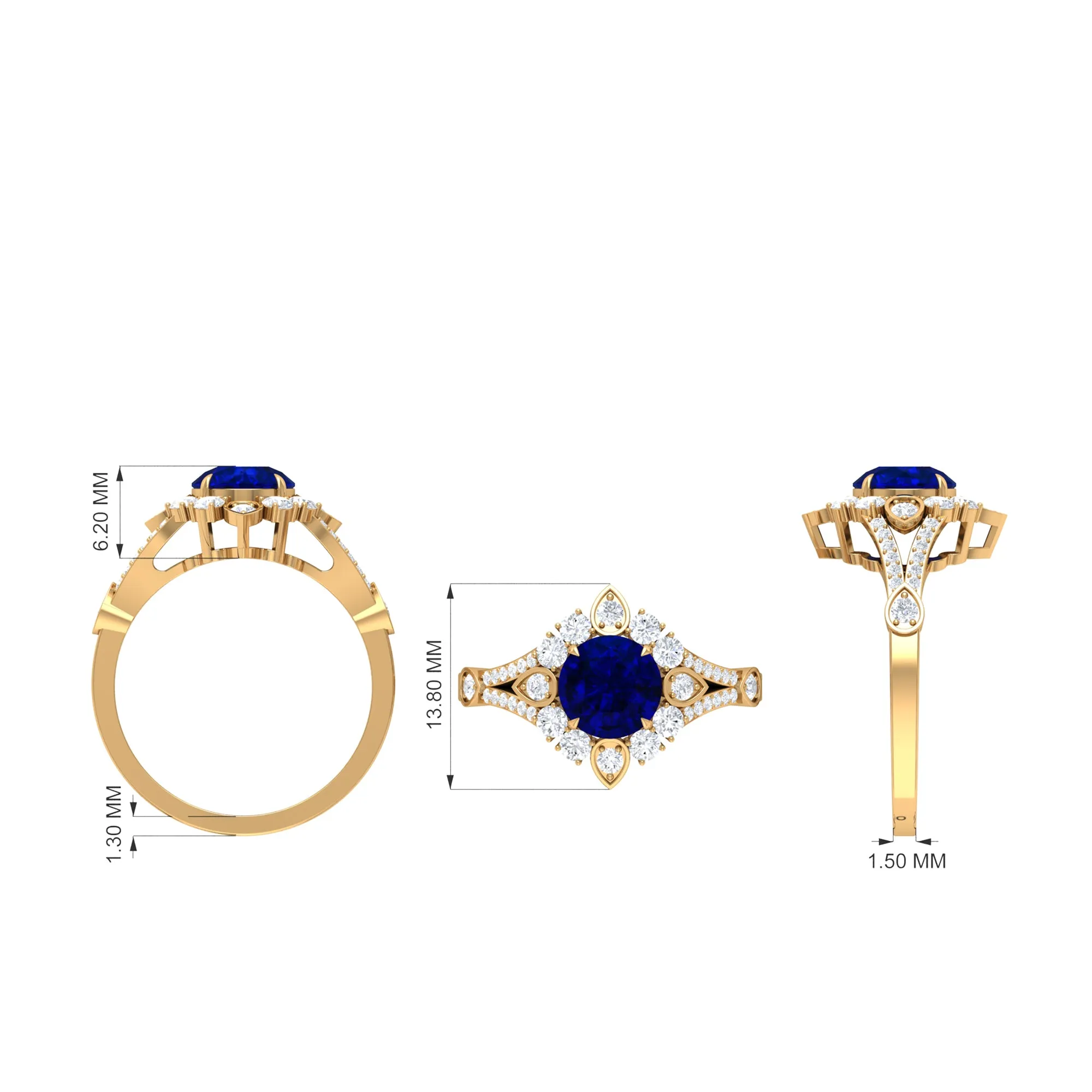 2.50 CT Vintage Inspired Created Blue Sapphire Ring with Zircon Accent