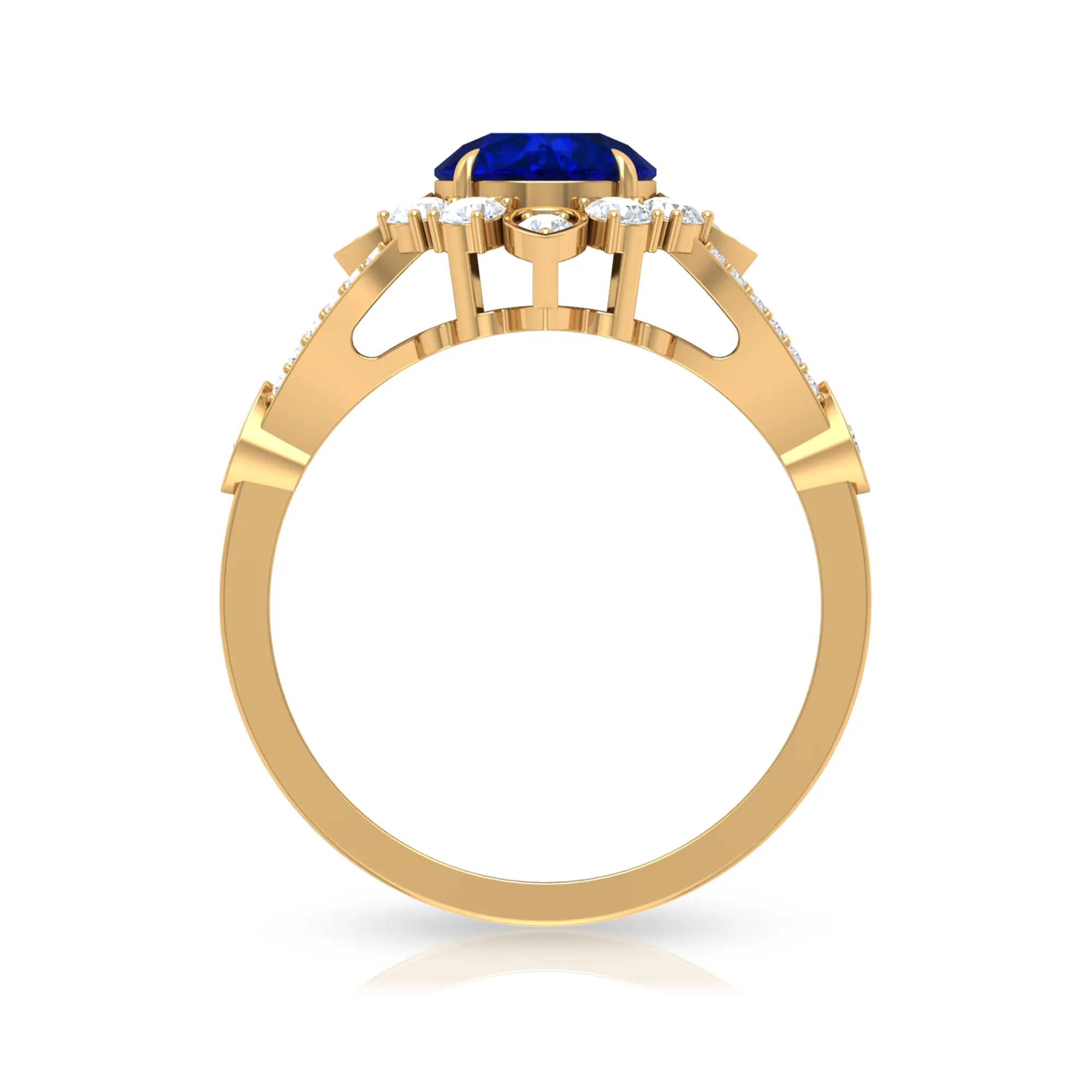 2.50 CT Vintage Inspired Created Blue Sapphire Ring with Zircon Accent