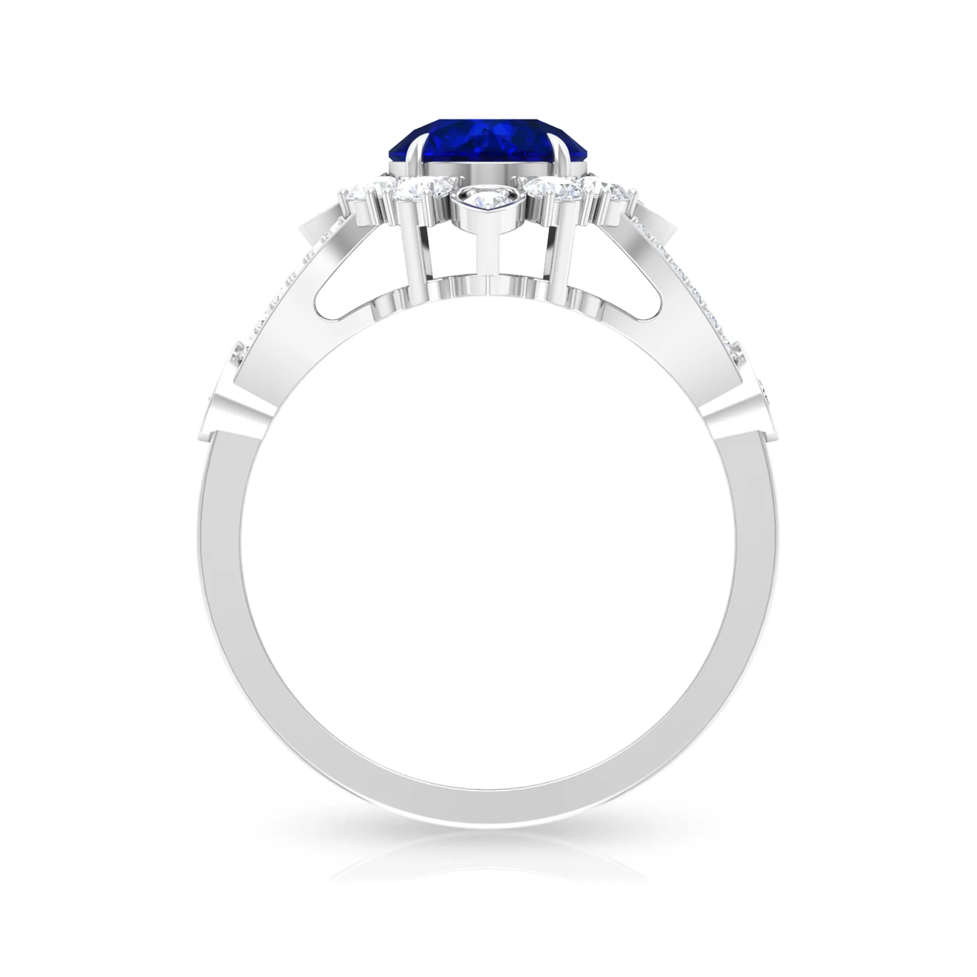 2.50 CT Vintage Inspired Created Blue Sapphire Ring with Zircon Accent