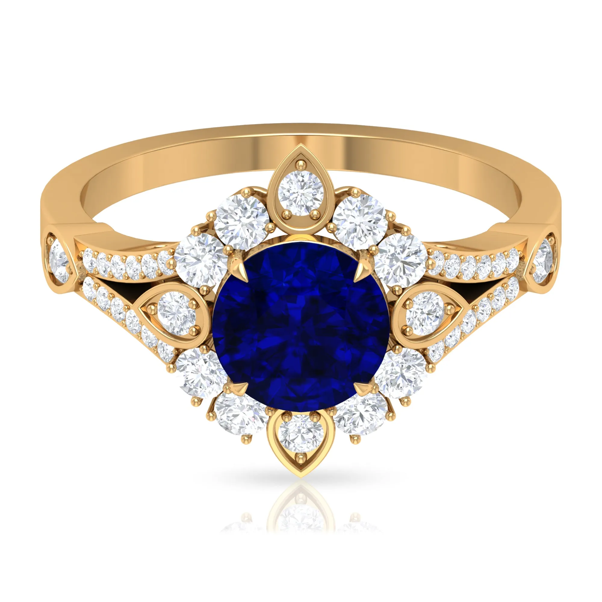 2.50 CT Vintage Inspired Created Blue Sapphire Ring with Zircon Accent