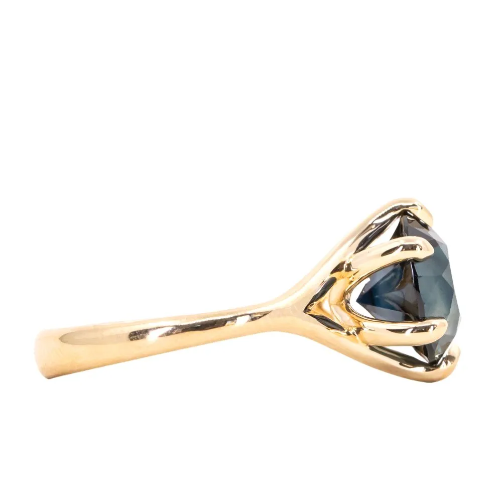 3.88ct Round Madagascar Color-Shifting Sapphire Six Prong Split Shank Solitaire in 18k Yellow Gold