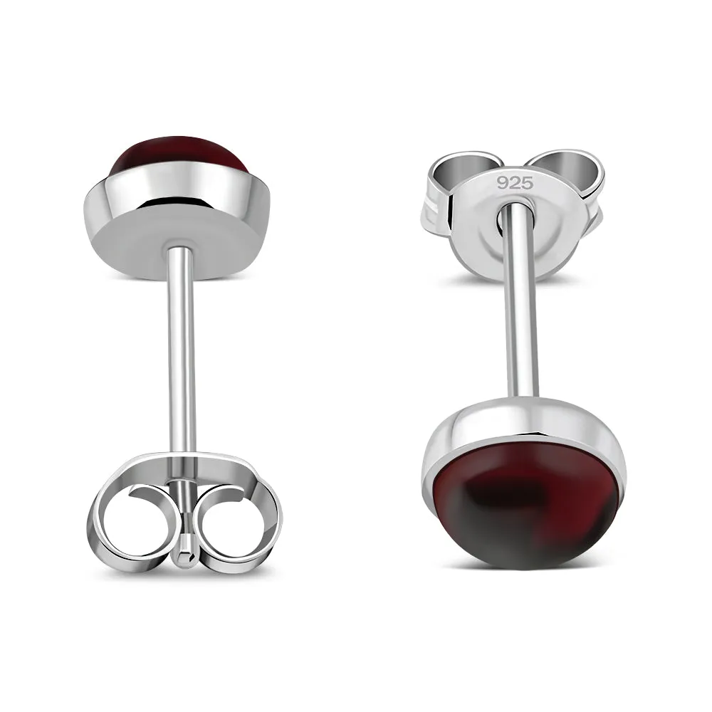 4.80mm | Garnet Round Sterling Silver Stud Earrings