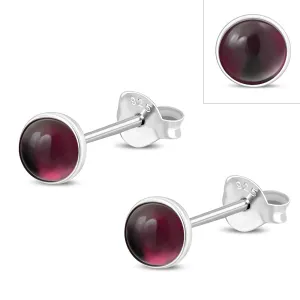 4.80mm | Garnet Round Sterling Silver Stud Earrings