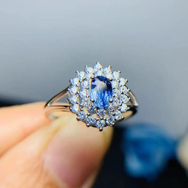 4mm*6mm Natural Sapphire 925 Sterling Silver Ring