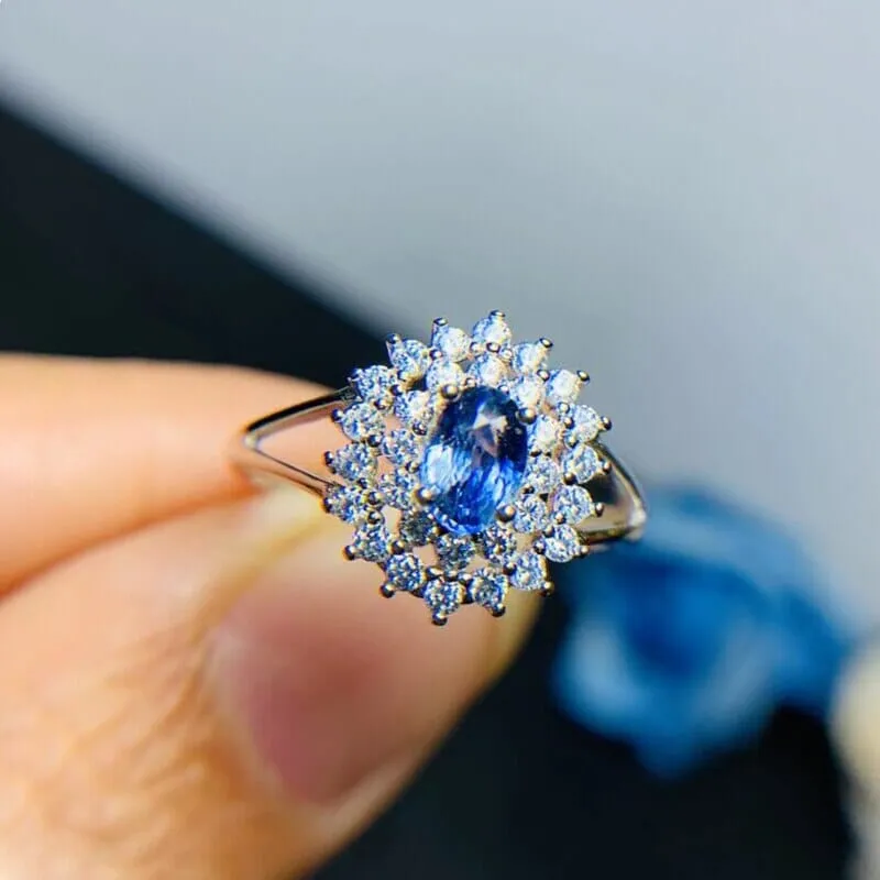 4mm*6mm Natural Sapphire 925 Sterling Silver Ring