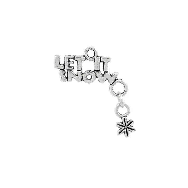 5 pcs Silver Alloy Let It snow and Snowflake Christmas 28X24mm Charms Pendants