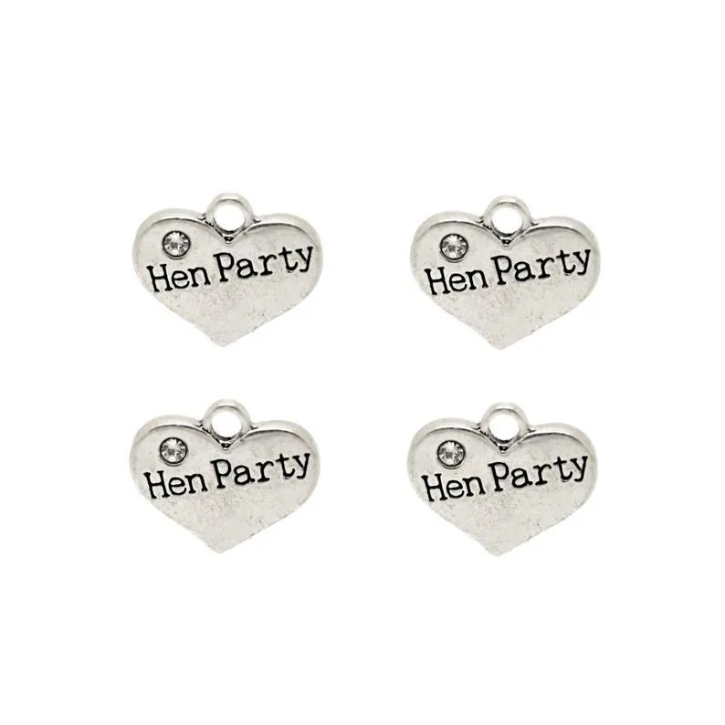 5 Pcs Tibetan Silver and Rhinestone Hen Party Heart 14X16mm 3D Charms Pendants