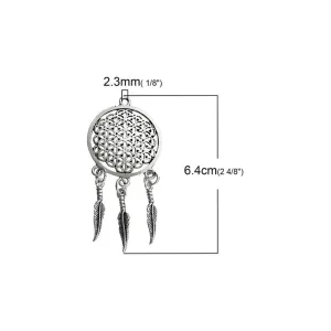 5 Pcs Tibetan Silver FLOWER OF LIFE DREAMCATCHER 64mm x 29mm Charms Pendants, Lead & Nickel Free Metal Charms Pendants Beads