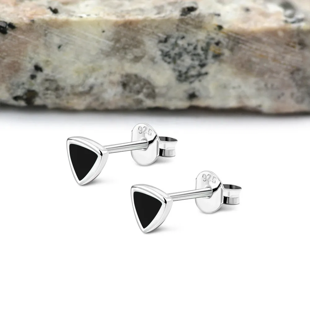 5.00mm | Black Onyx Small Triangle Stud Silver Earrings