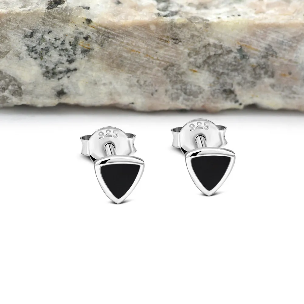 5.00mm | Black Onyx Small Triangle Stud Silver Earrings