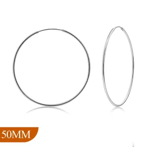 50mm Wide - 1.2mm Thick Silver Hoop Earrings