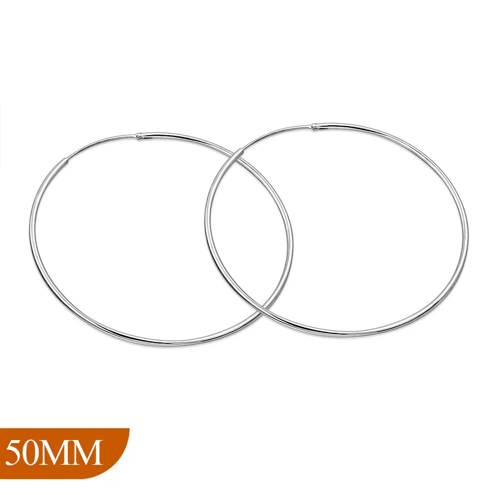 50mm Wide - 1.2mm Thick Silver Hoop Earrings