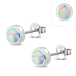 5.30mm | Synthetic Sun & Ice Opal Round Sterling Silver Stud Earrings