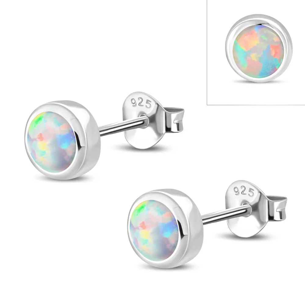 5.30mm | Synthetic Sun & Ice Opal Round Sterling Silver Stud Earrings