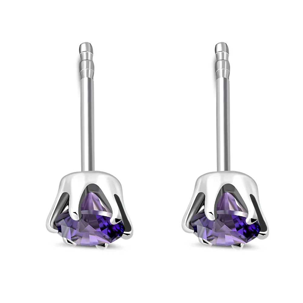 5mm Round Prong-Set Amethyst  CZ Sterling Silver Stud Earrings