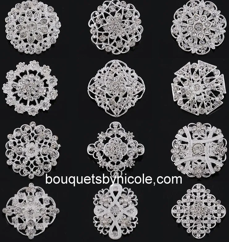 6pcs./12pcs. Rhinestone Silver Brooches Lots BR-059