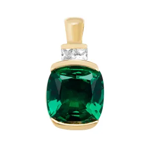 9 CT GOLD CUSHION CREATED EMERALD AND WHITE SAPPHIRE PENDANT