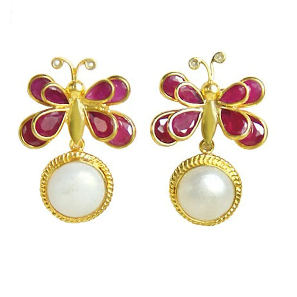 92.5 Silver Butterfly Earring With Pearl Drop