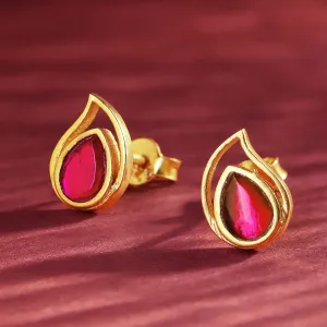 92.5 Silver Red Kundan Drop Earrings