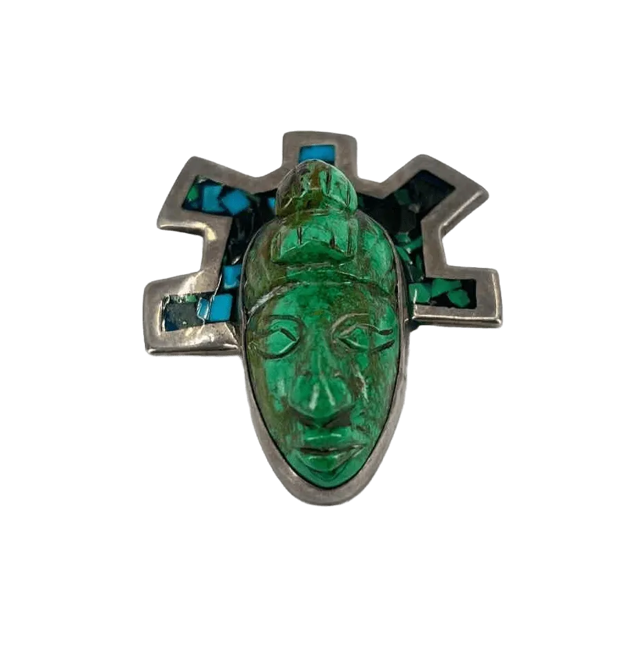 925 STERLING SILVER AZTEC Blue Women's Brooch PIN