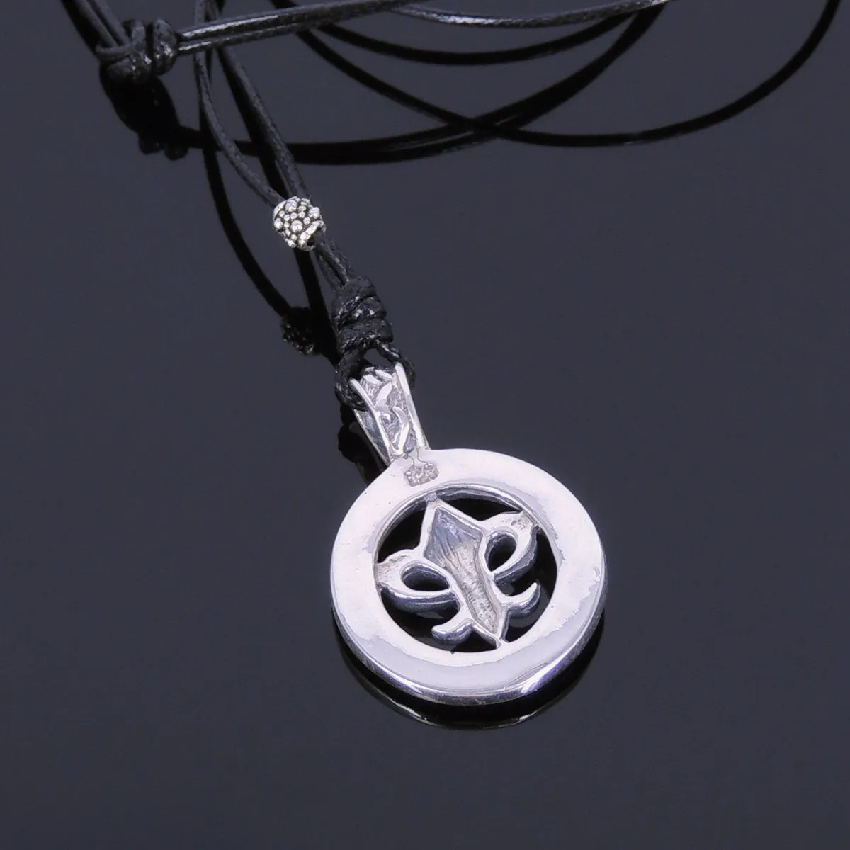 925 Sterling Silver Fleur de Lis Pendant Handmade Adjustable Wax Rope Necklace Men Women DiyNotion NK054