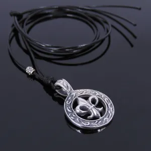 925 Sterling Silver Fleur de Lis Pendant Handmade Adjustable Wax Rope Necklace Men Women DiyNotion NK054