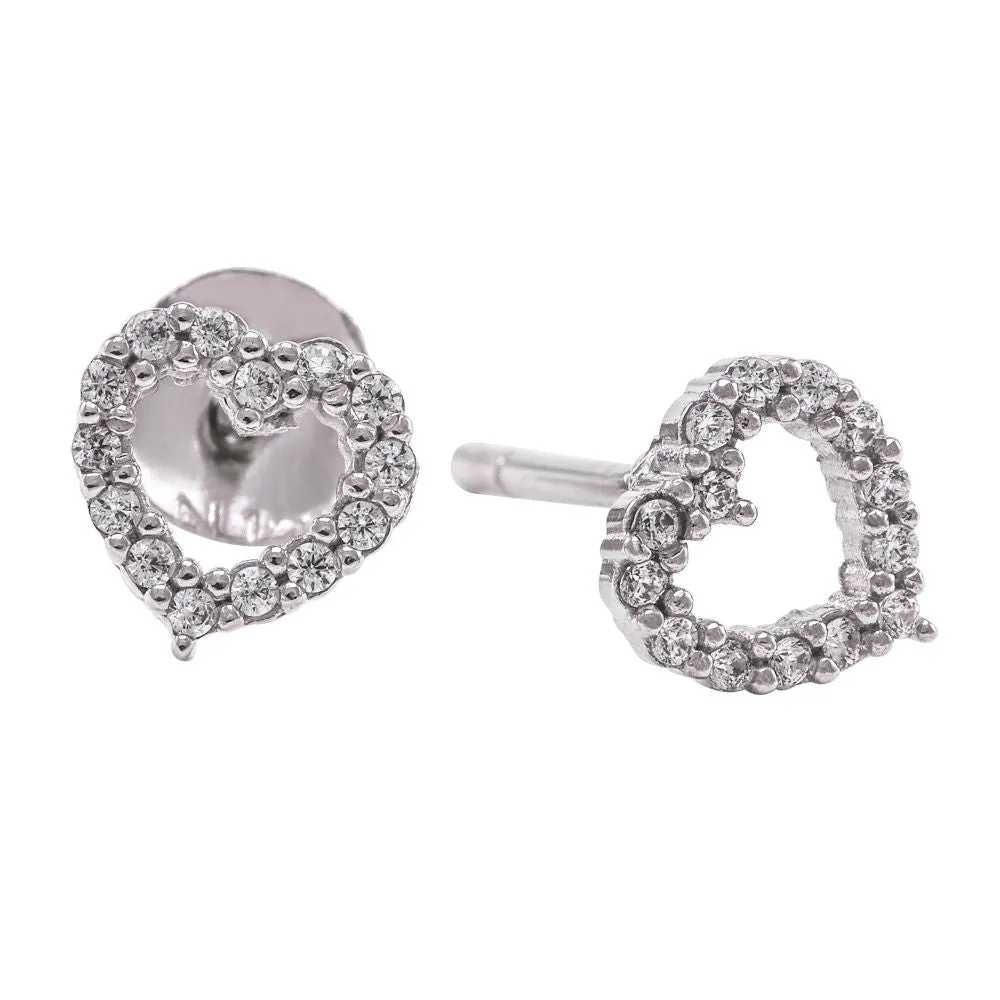 9ct Gold Cubic Zirconia Heart Stud Earrings