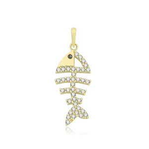 9CT GOLD CZ FISHBONE PENDANT