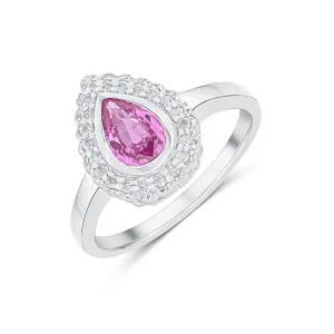 9K White Gold Pink Sapphire & Diamond Halo Ring