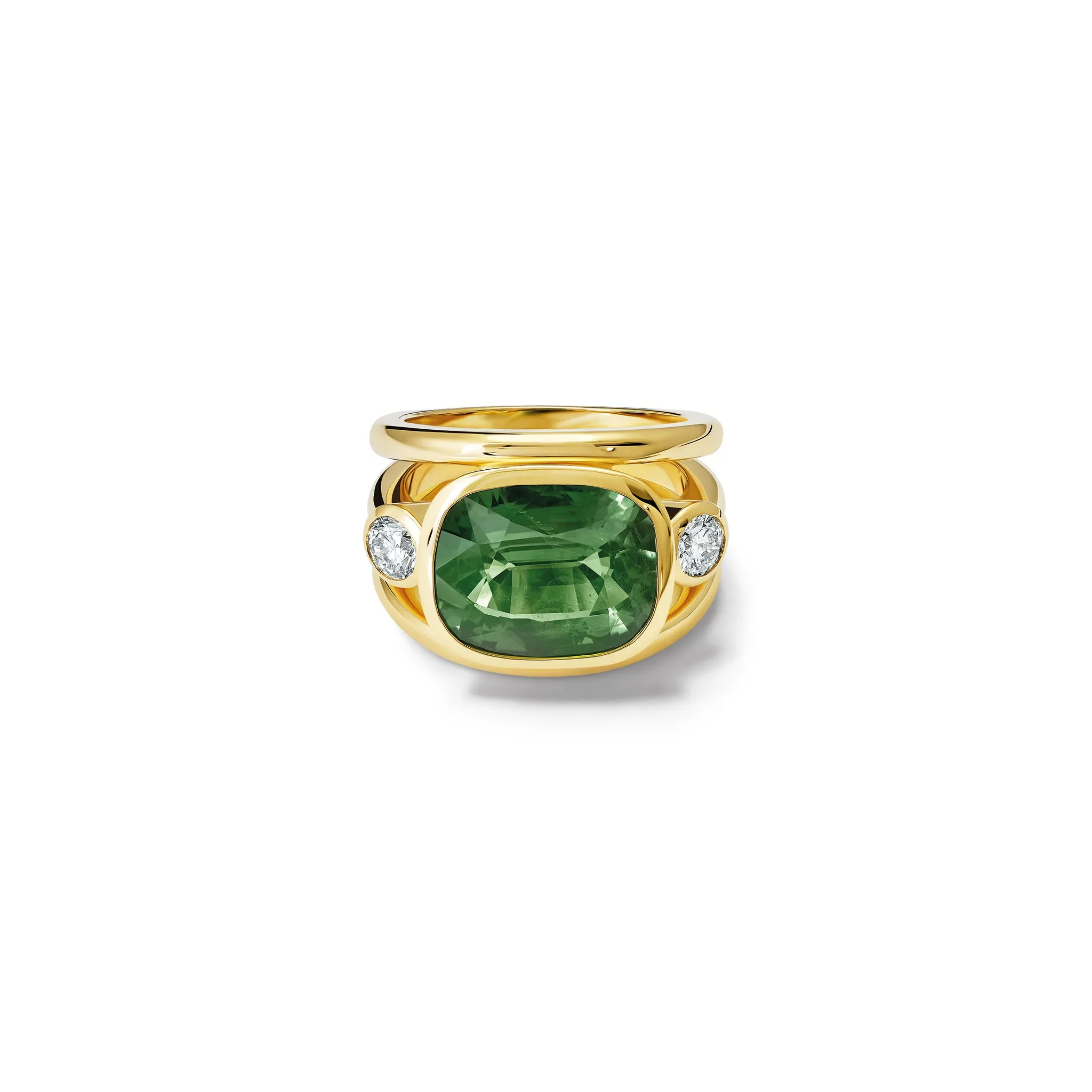 Aeneus Ring 18ct Yellow Gold - Green Sapphire & Diamond