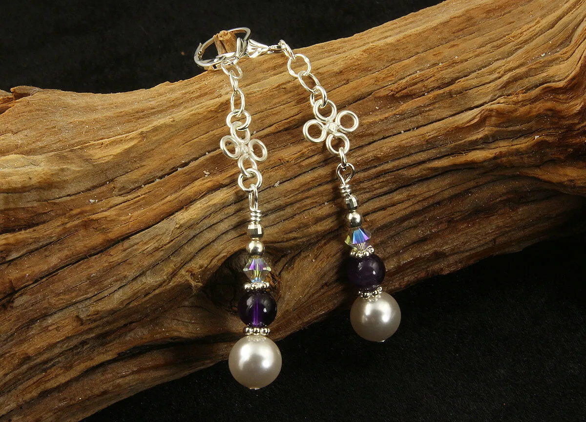 Amethyst Gemstone Pearl Beaded Earrings