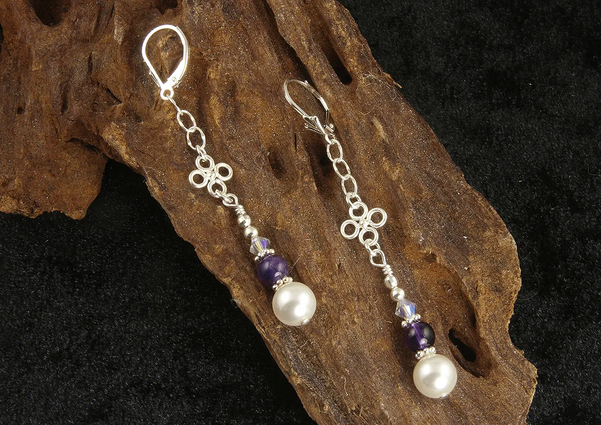 Amethyst Gemstone Pearl Beaded Earrings