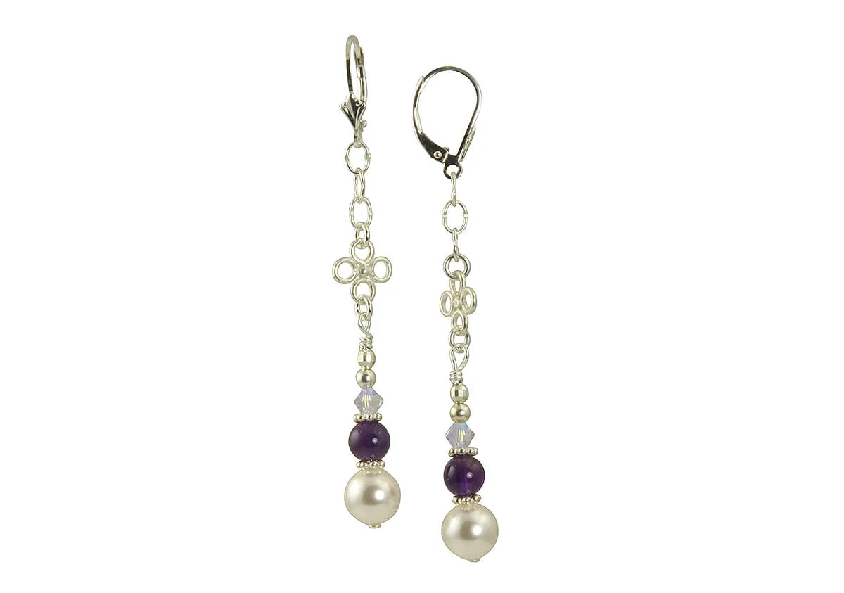 Amethyst Gemstone Pearl Beaded Earrings