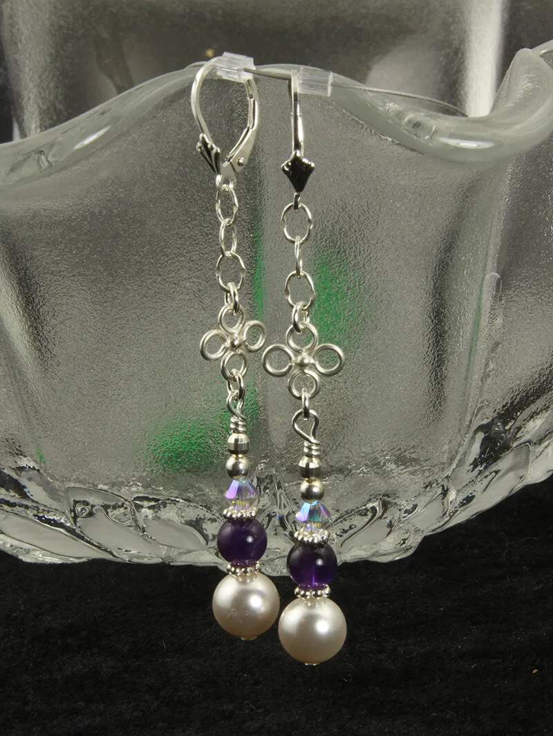 Amethyst Gemstone Pearl Beaded Earrings