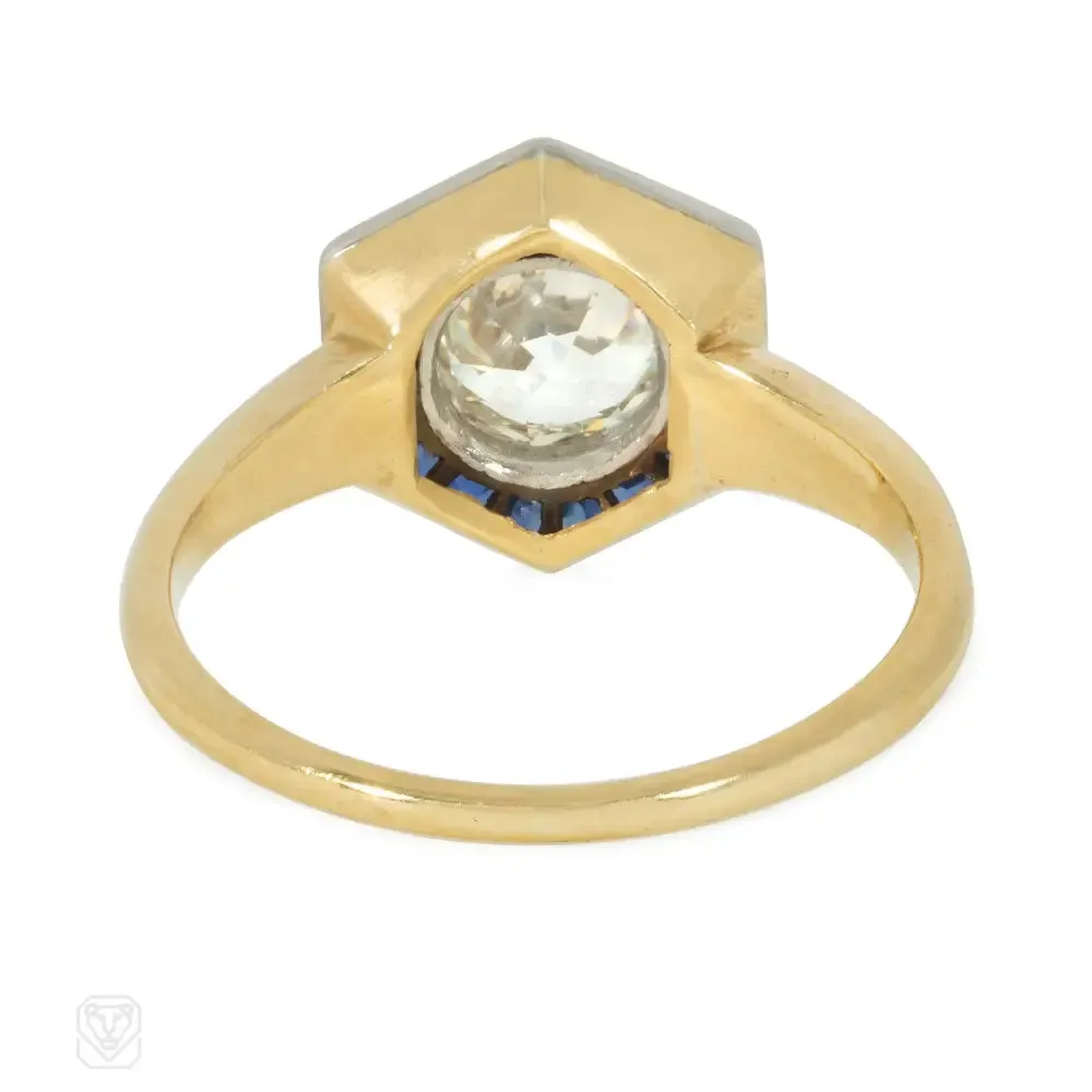 An antique hexagonal diamond and sapphire ring