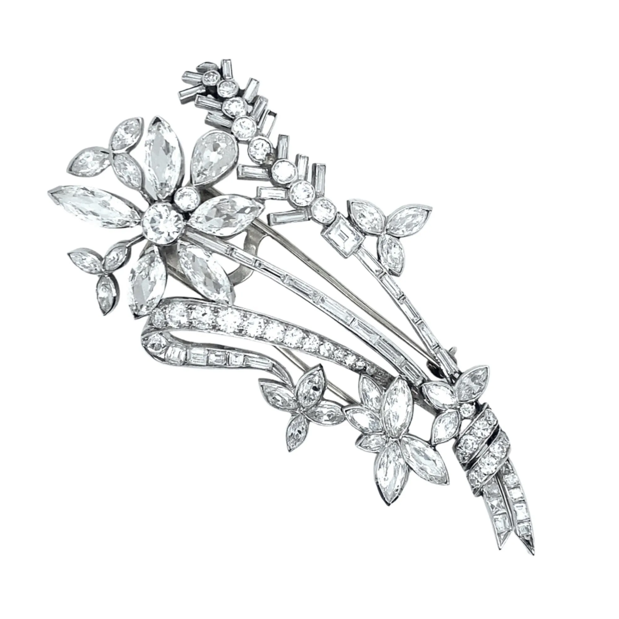 An Art Déco platinum and diamond brooch in the shape of a flower branch. Kutchinsky, London 1830 circa