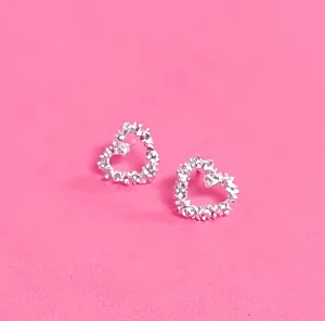 Andrea - Silver Textured Heart Studs