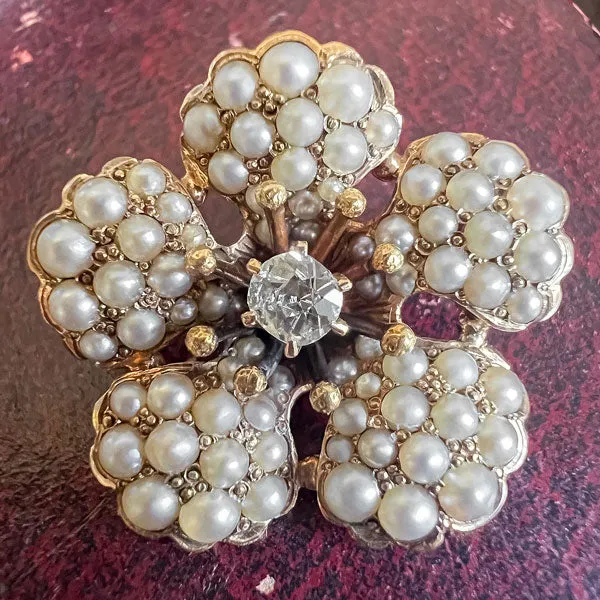 Antique Diamond & Pearl Flower Pin/ Pendant