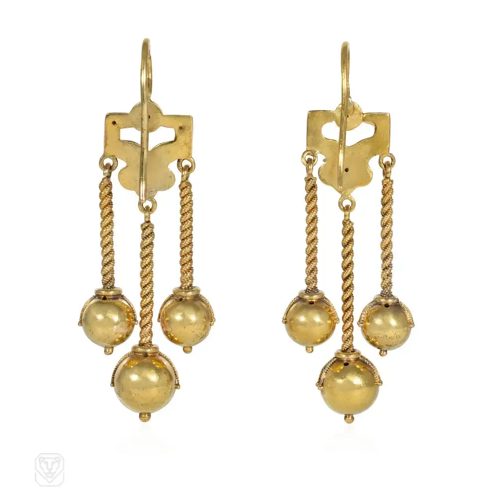 Antique Etruscan style girandole pendant earrings