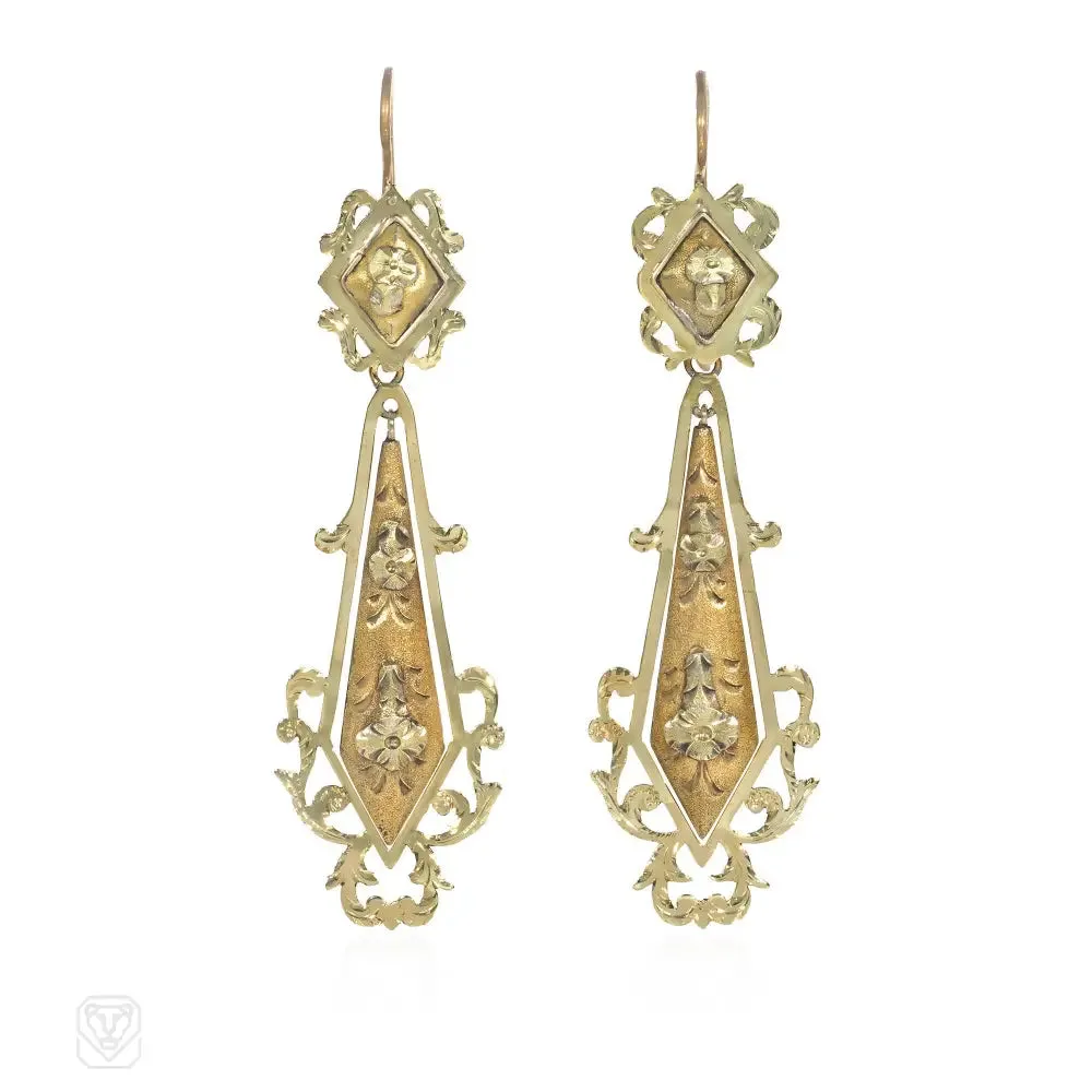 Antique gold foliate pendant earrings