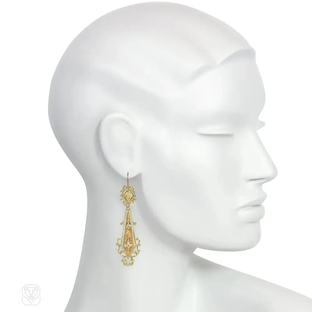 Antique gold foliate pendant earrings