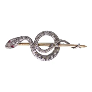 Antique Victorian Gold & Silver Pearl Snake Brooch