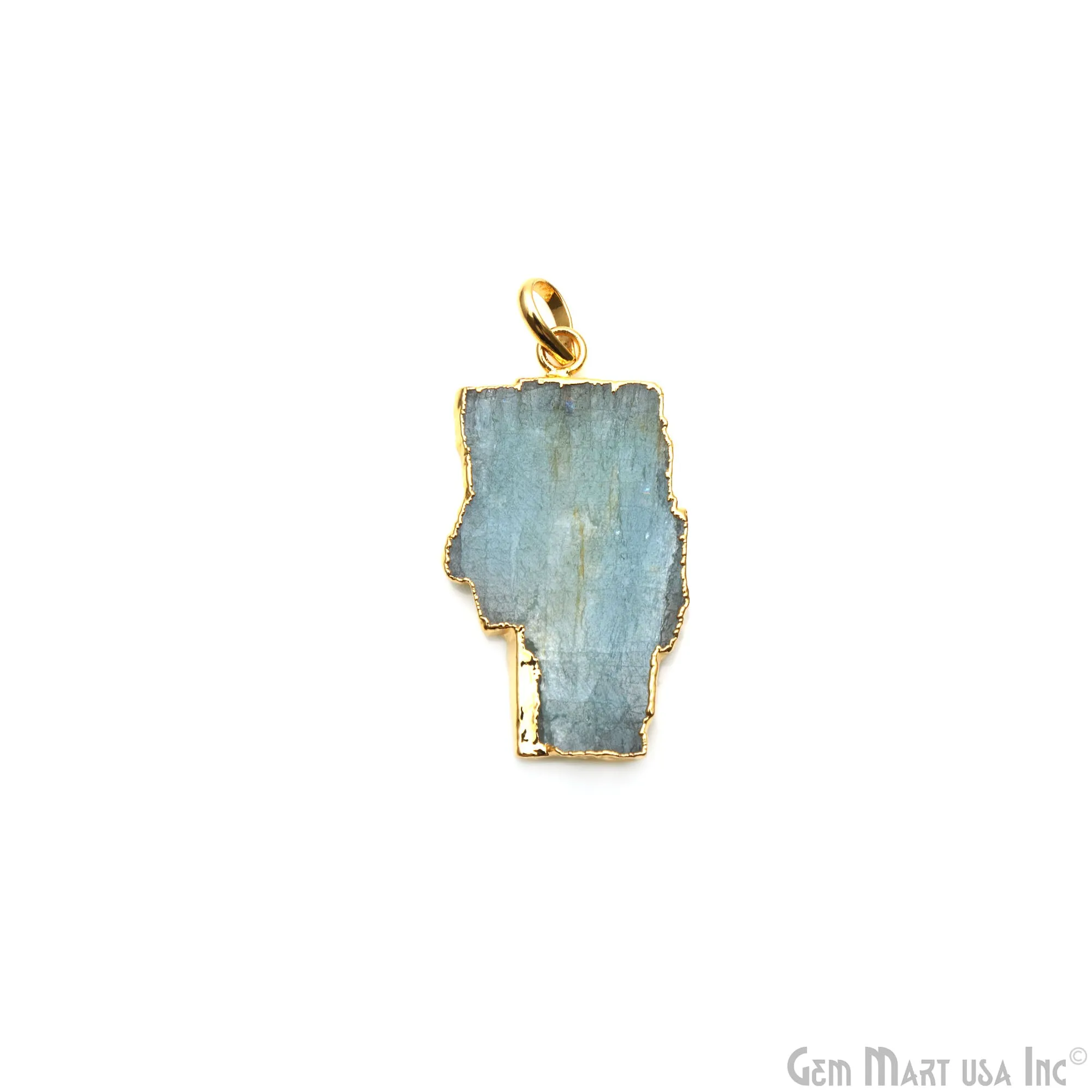 Aquamarine Free Form shape 41x23mm Gold Electroplated Gemstone Single Bail Pendant