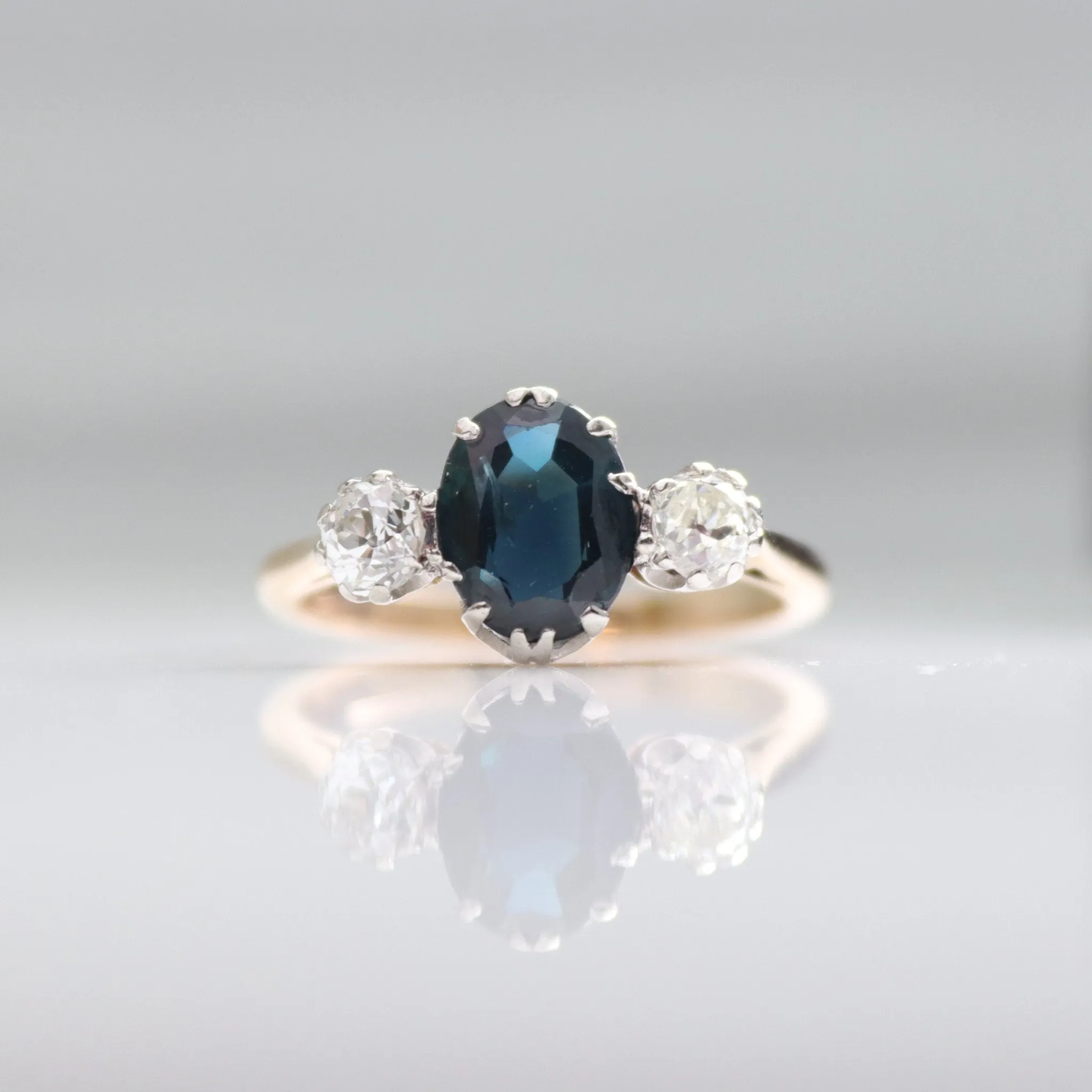 Art Deco Sapphire and Diamond Three Stone Ring